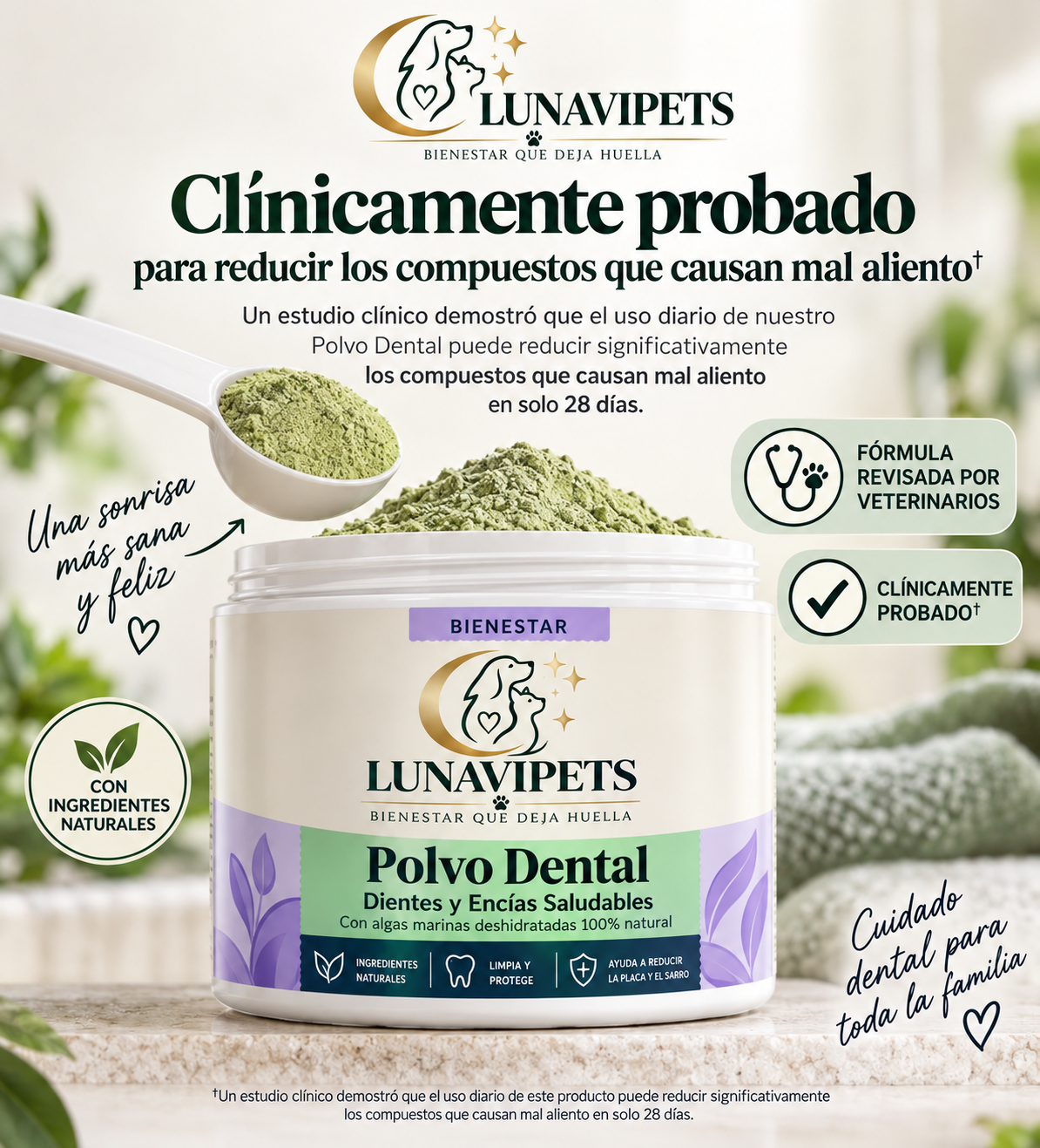LunaVipets® Polvo Dental — Dientes y Encías Saludables